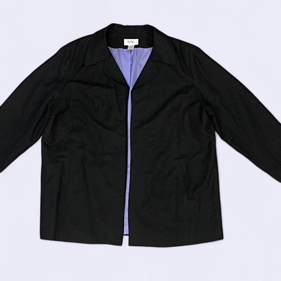 Vintage Bob Mackie Black Linen Jacket w/ Lavender Lining & Pockets (XL) - Picture 4 of 10